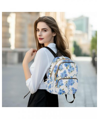 Blue Floral on Purple Stripes Fashion Backpacks, Festival Backpack, Backpack for Women Fashion, M Blue Forgetmenots Flowers-6...