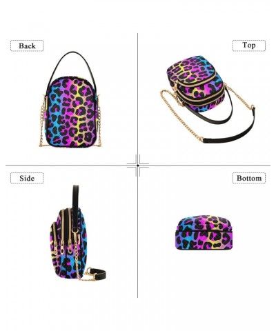 Chain Crossbody Bags for Women Leopard Print Cheetah Neon Gradient Quilted Shoulder Crossbody Handbags Travel Cross Body Cell...