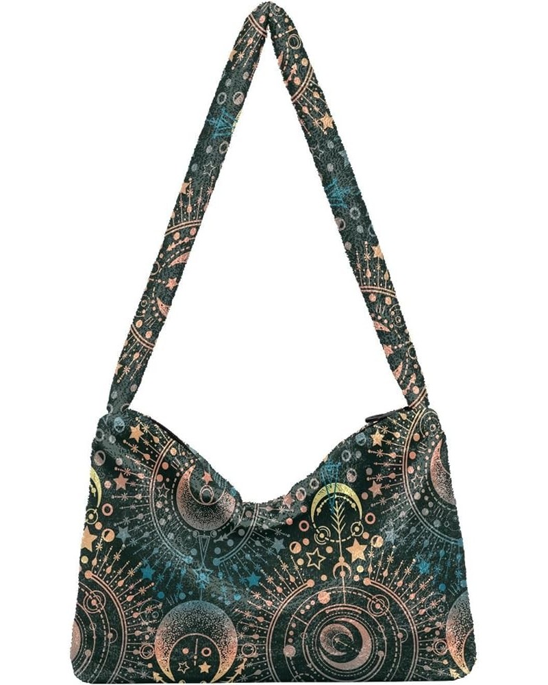 Teal Turquoise Gold Plush Underarm Bag Women's Tote Handbags Fluffy Shoulder Bag Purse Lightweight Tote Bags Hobo Bag M-03 $1...