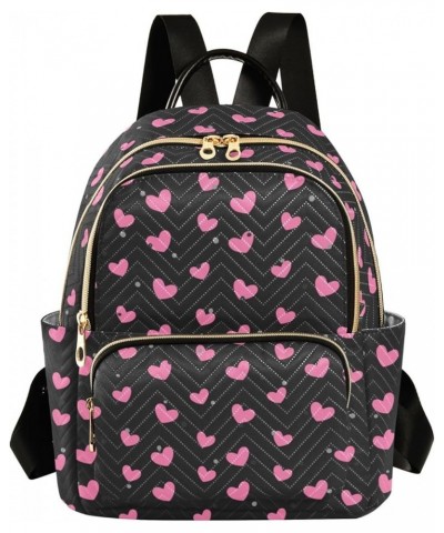 Pink Heart Polka Dot Black Women's Backpack Purse Causal Daypack Work Travel College Business Trip Bag Shoulder Bag Small $15...