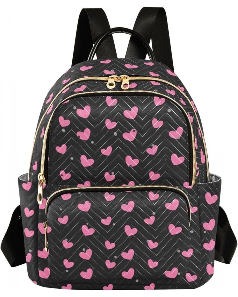 Pink Heart Polka Dot Black Women's Backpack Purse Causal Daypack Work Travel College Business Trip Bag Shoulder Bag Small $15...