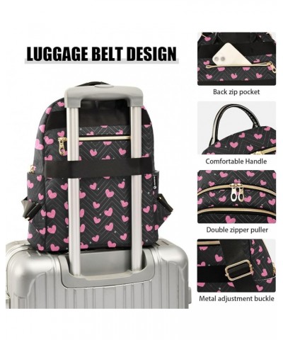 Pink Heart Polka Dot Black Women's Backpack Purse Causal Daypack Work Travel College Business Trip Bag Shoulder Bag Small $15...