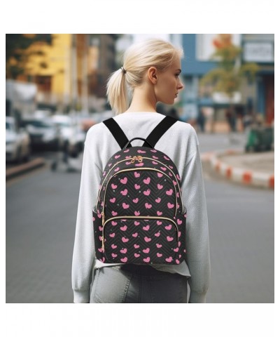 Pink Heart Polka Dot Black Women's Backpack Purse Causal Daypack Work Travel College Business Trip Bag Shoulder Bag Small $15...