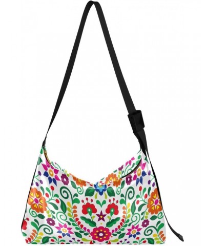 Mexican Folk Colorful Flower Crossbody Bags for Women PU Leather Large Shoulder Bag Hobo Purse $16.82 Hobo Bags