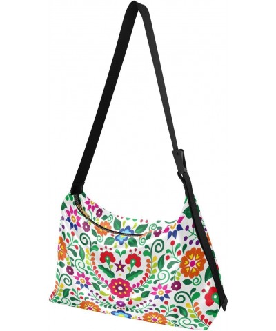 Mexican Folk Colorful Flower Crossbody Bags for Women PU Leather Large Shoulder Bag Hobo Purse $16.82 Hobo Bags