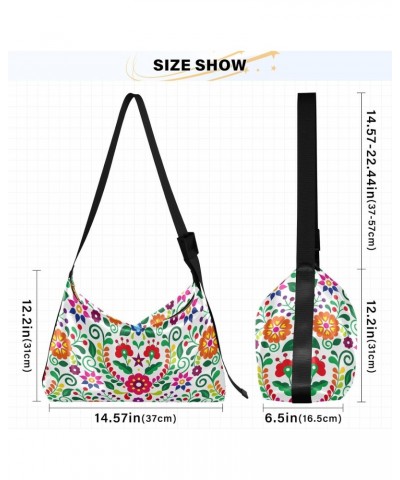 Mexican Folk Colorful Flower Crossbody Bags for Women PU Leather Large Shoulder Bag Hobo Purse $16.82 Hobo Bags