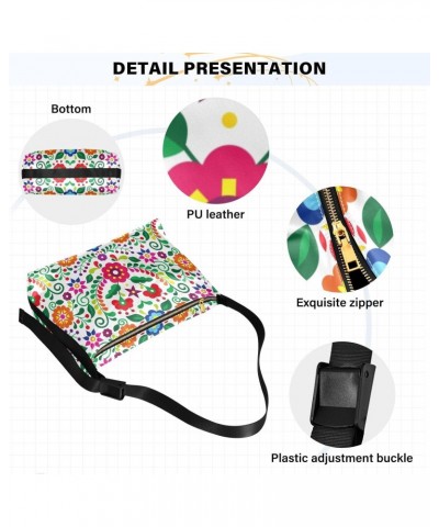 Mexican Folk Colorful Flower Crossbody Bags for Women PU Leather Large Shoulder Bag Hobo Purse $16.82 Hobo Bags