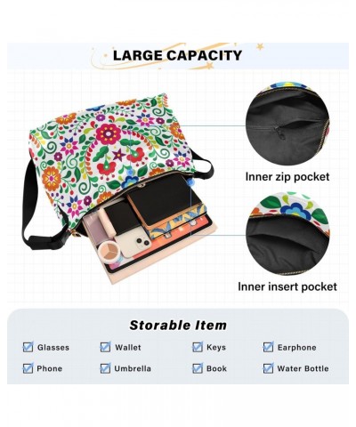 Mexican Folk Colorful Flower Crossbody Bags for Women PU Leather Large Shoulder Bag Hobo Purse $16.82 Hobo Bags