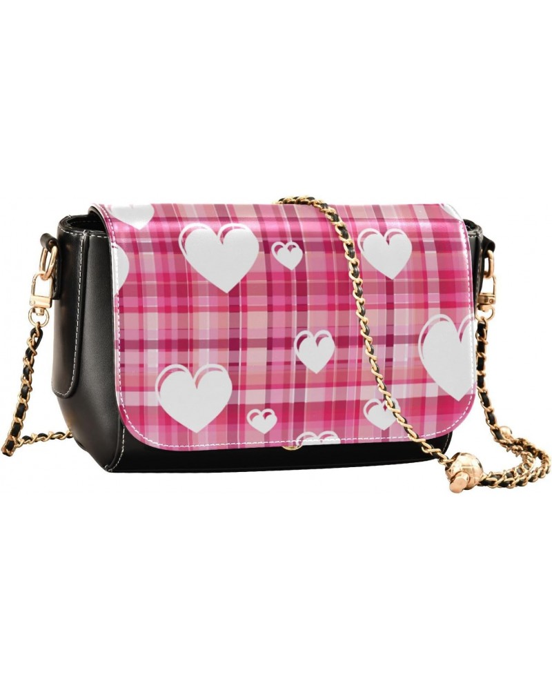 Valentines Crossbody Handbag Vintage Pink Plaid Heart PU Leather Shoulder Bag Sturdy Travel Pouch Compact Chic Bag for Women ...