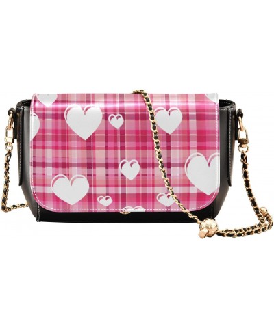 Valentines Crossbody Handbag Vintage Pink Plaid Heart PU Leather Shoulder Bag Sturdy Travel Pouch Compact Chic Bag for Women ...