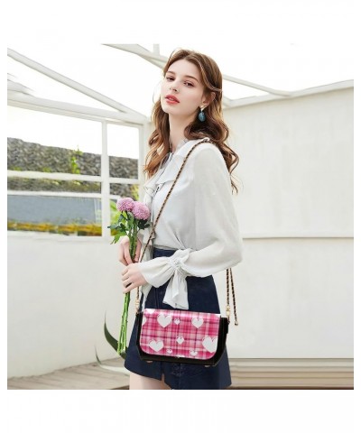 Valentines Crossbody Handbag Vintage Pink Plaid Heart PU Leather Shoulder Bag Sturdy Travel Pouch Compact Chic Bag for Women ...