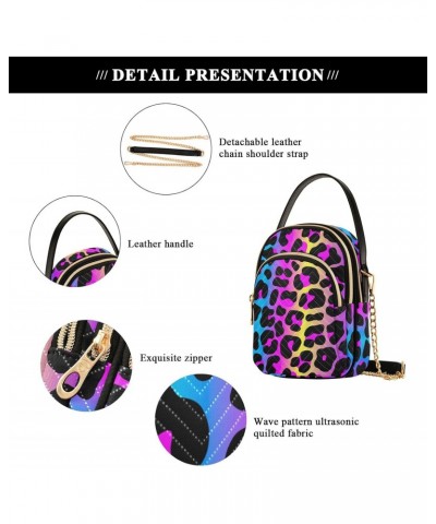 Chain Crossbody Bags for Women Leopard Print Cheetah Neon Gradient Quilted Shoulder Crossbody Handbags Travel Cross Body Cell...