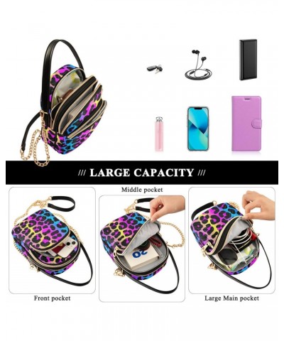 Chain Crossbody Bags for Women Leopard Print Cheetah Neon Gradient Quilted Shoulder Crossbody Handbags Travel Cross Body Cell...