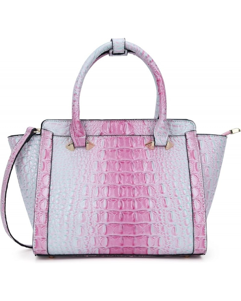 Women Satchel Handbags Vegan Leather Top Handle Purse Classic Tote Bag with Shoulder Strap Pink-crocodile $21.65 Totes