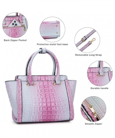 Women Satchel Handbags Vegan Leather Top Handle Purse Classic Tote Bag with Shoulder Strap Pink-crocodile $21.65 Totes