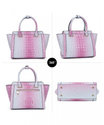 Women Satchel Handbags Vegan Leather Top Handle Purse Classic Tote Bag with Shoulder Strap Pink-crocodile $21.65 Totes