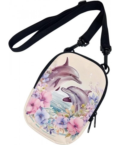 Small Message Bag Women Shoulder Bag with Adjustable Staps, Sling Phone Bag Crossbody Satchel Purse Wallet Dolphin Floral Pri...