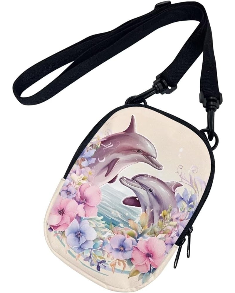 Small Message Bag Women Shoulder Bag with Adjustable Staps, Sling Phone Bag Crossbody Satchel Purse Wallet Dolphin Floral Pri...