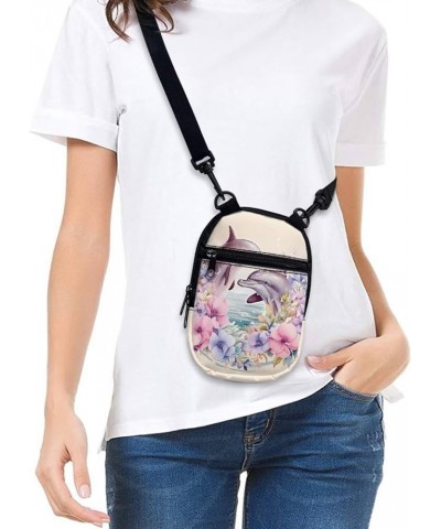 Small Message Bag Women Shoulder Bag with Adjustable Staps, Sling Phone Bag Crossbody Satchel Purse Wallet Dolphin Floral Pri...