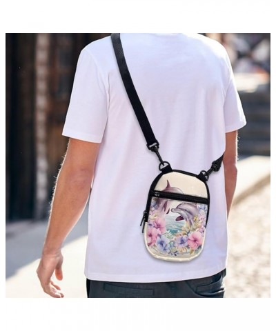 Small Message Bag Women Shoulder Bag with Adjustable Staps, Sling Phone Bag Crossbody Satchel Purse Wallet Dolphin Floral Pri...