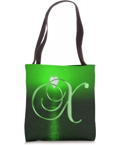 X Green Heart Beach Ocean Lake Sun Moon Initial Letter Name Tote Bag $9.18 Totes