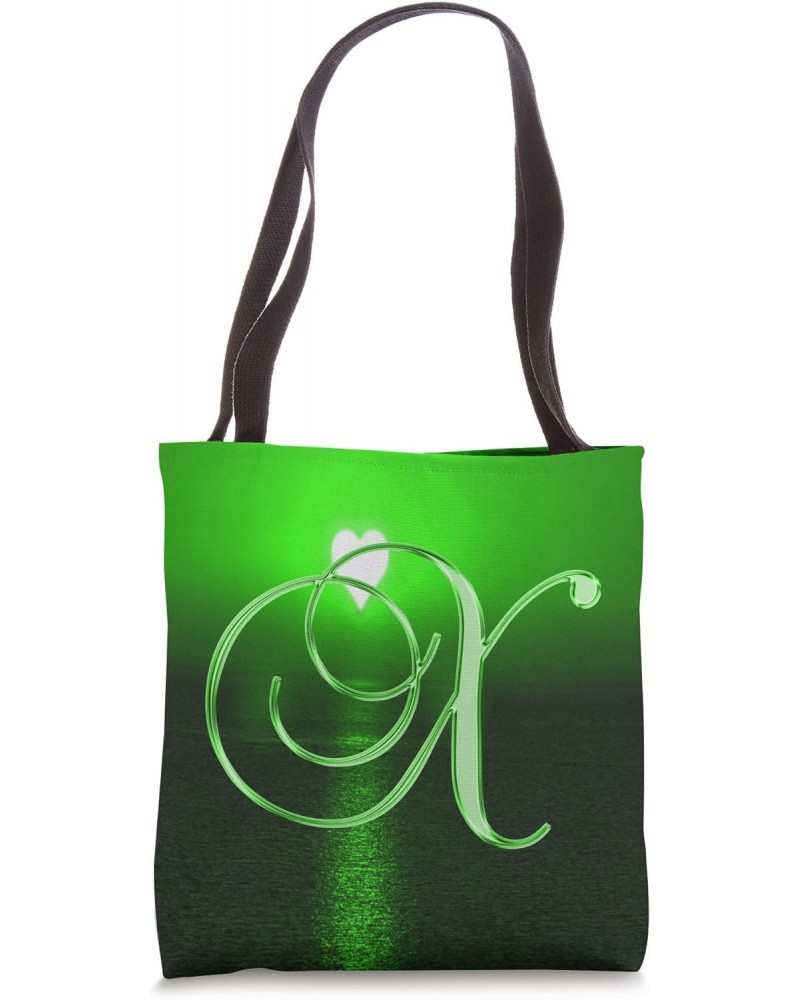 X Green Heart Beach Ocean Lake Sun Moon Initial Letter Name Tote Bag $9.18 Totes