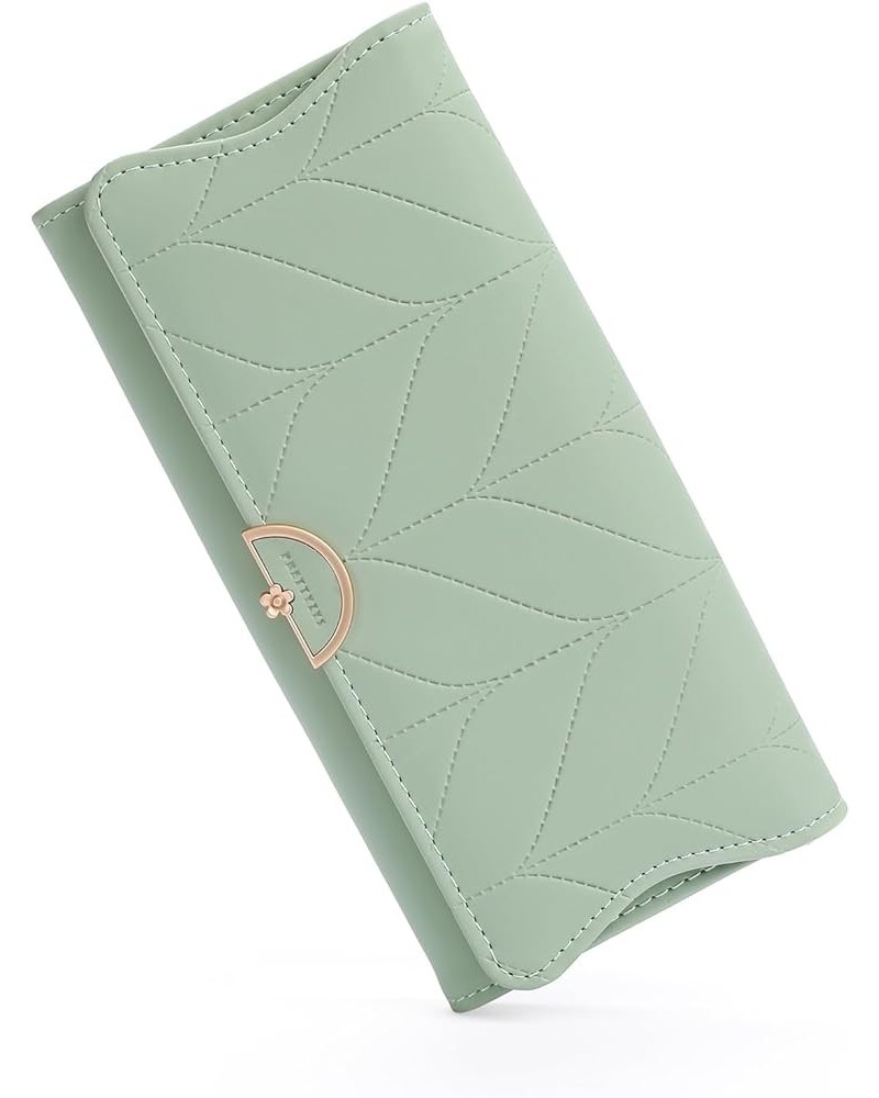 Leather Wallet for Women Trifold Womens' RFID Blocking Wallet Card Holder Purse Clutch with Zipper Coin Pocket,Mint Green Min...