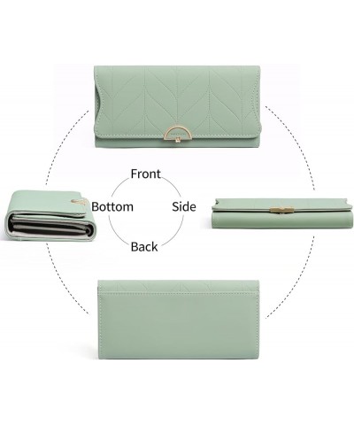 Leather Wallet for Women Trifold Womens' RFID Blocking Wallet Card Holder Purse Clutch with Zipper Coin Pocket,Mint Green Min...