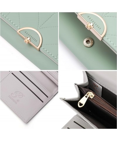 Leather Wallet for Women Trifold Womens' RFID Blocking Wallet Card Holder Purse Clutch with Zipper Coin Pocket,Mint Green Min...