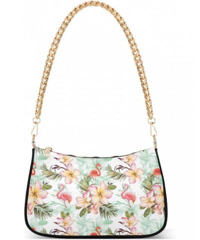 Flamingo Plumeria Flowers Crossbody Bag for Women Trendy Roomy Purses Shoulder Bag with Chain Strap Multi Pocket Clutch Purse...