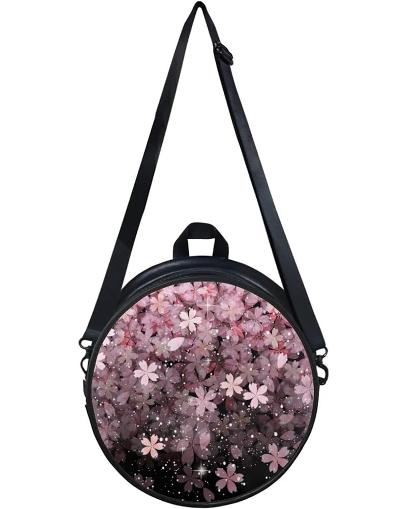 Womens Top-Handle Handbags Casual Adjustable Straps Zipper Shoulder bag Round Purse Cherry Blossom $11.20 Crossbody Bags