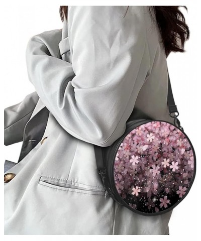 Womens Top-Handle Handbags Casual Adjustable Straps Zipper Shoulder bag Round Purse Cherry Blossom $11.20 Crossbody Bags