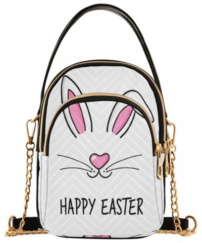 Hand Drawn Bunny Face Crossbody Bags for Women Quilted Shoulder Bag Handbag with Chain Strap Cute Easter Rabbit Trendy Cross ...