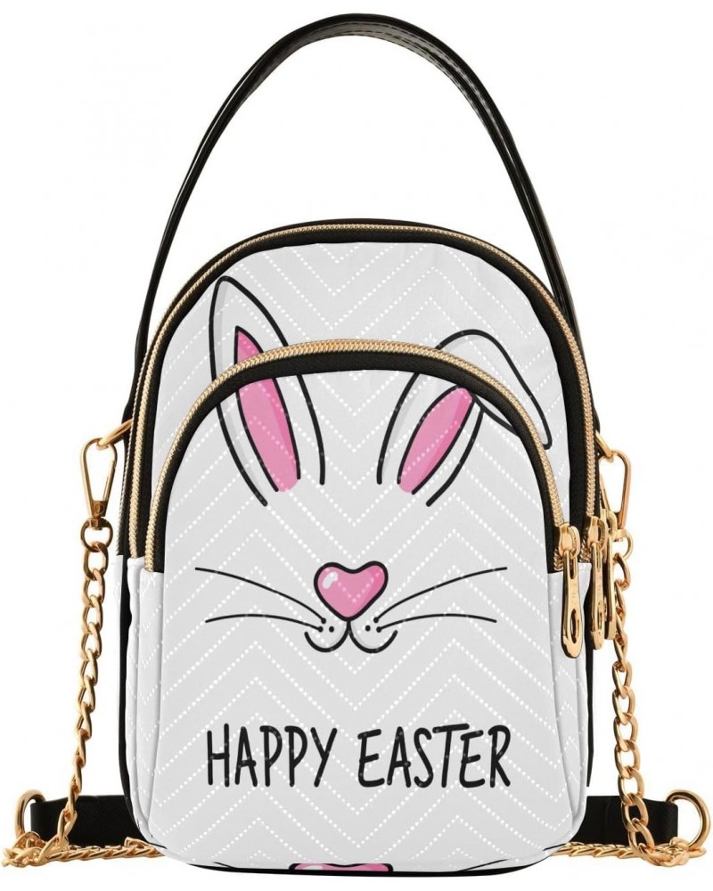 Hand Drawn Bunny Face Crossbody Bags for Women Quilted Shoulder Bag Handbag with Chain Strap Cute Easter Rabbit Trendy Cross ...