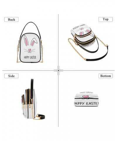 Hand Drawn Bunny Face Crossbody Bags for Women Quilted Shoulder Bag Handbag with Chain Strap Cute Easter Rabbit Trendy Cross ...