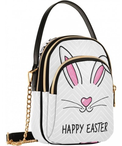 Hand Drawn Bunny Face Crossbody Bags for Women Quilted Shoulder Bag Handbag with Chain Strap Cute Easter Rabbit Trendy Cross ...