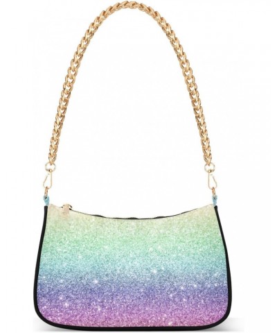 Rainbow Gradient Flash Shoulder Bag for Women Hobo Bags Small Chain Shoulder Bags Clutch Handbag Tote Crossbody Bag Purse wit...