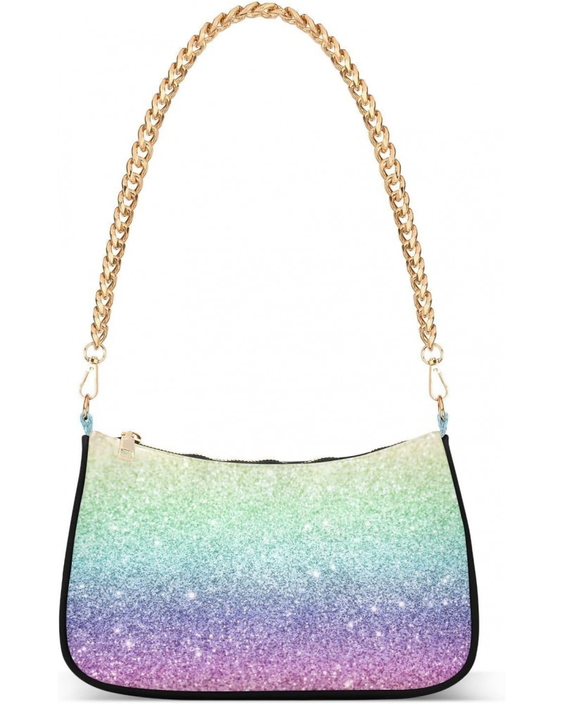 Rainbow Gradient Flash Shoulder Bag for Women Hobo Bags Small Chain Shoulder Bags Clutch Handbag Tote Crossbody Bag Purse wit...