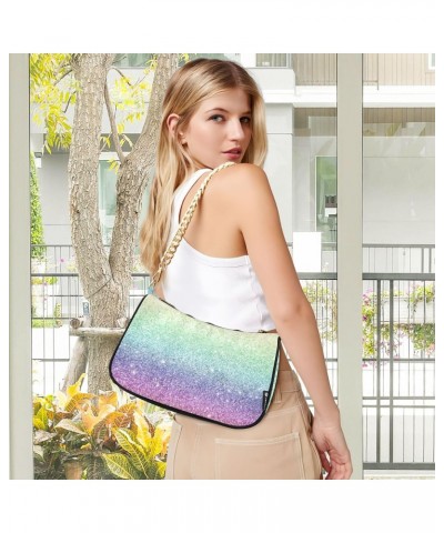 Rainbow Gradient Flash Shoulder Bag for Women Hobo Bags Small Chain Shoulder Bags Clutch Handbag Tote Crossbody Bag Purse wit...