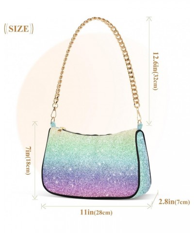 Rainbow Gradient Flash Shoulder Bag for Women Hobo Bags Small Chain Shoulder Bags Clutch Handbag Tote Crossbody Bag Purse wit...