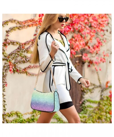 Rainbow Gradient Flash Shoulder Bag for Women Hobo Bags Small Chain Shoulder Bags Clutch Handbag Tote Crossbody Bag Purse wit...