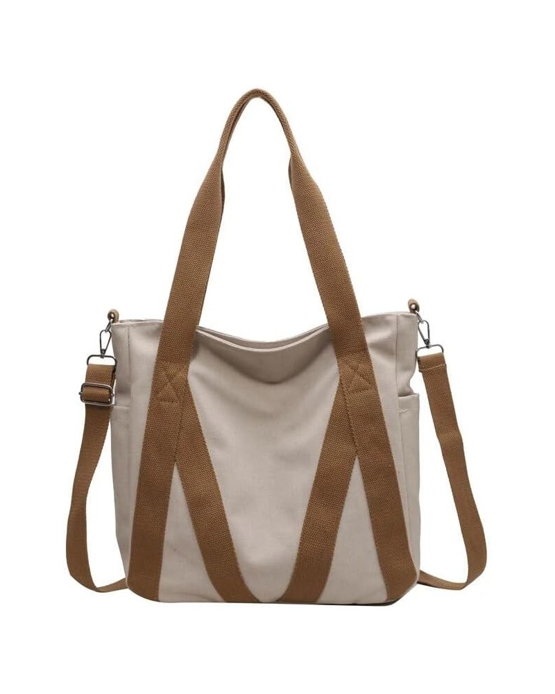 Women's Canvas Leisure Commuting Shoulder Bag Light Large-capacity Female Simplicity Crossbody Bag Ladies (Gray) Beige $44.59...