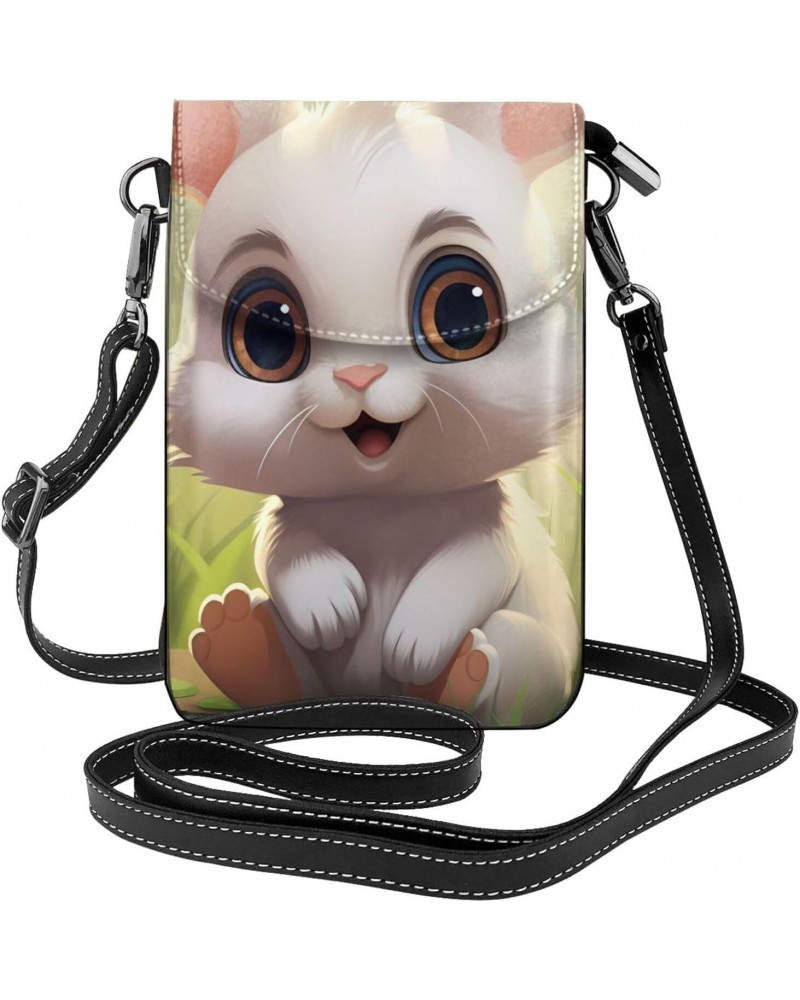 women Small Cell Phone Purse Cartoon Cute Animals Rabbit pattern Soft, durable and waterproof PU leather Convenient for daily...