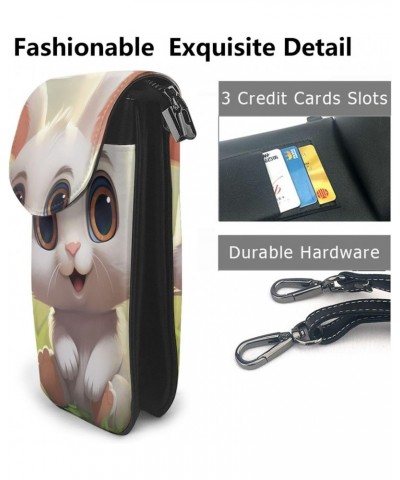 women Small Cell Phone Purse Cartoon Cute Animals Rabbit pattern Soft, durable and waterproof PU leather Convenient for daily...