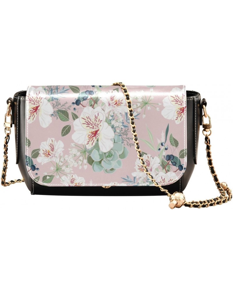 White Alstroemeria Flowers Medium Crossbody Purses Women Small Shoulder Bag with Adjustable Strap Small Shoulder Purse $20.79...