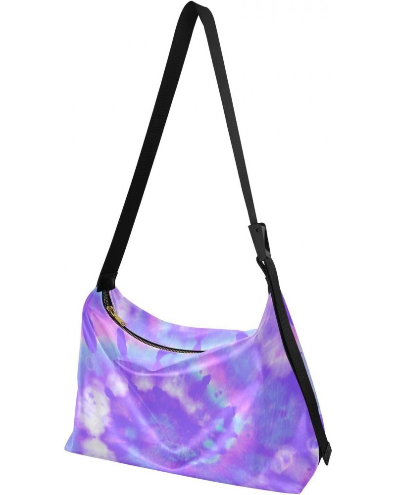 Women Boho Bag Tie Dye Vintage Purple Shoulder Bag PU Leather Pouch Crossbody Bag Large Tote Handbag For Quick Getaway Weeken...