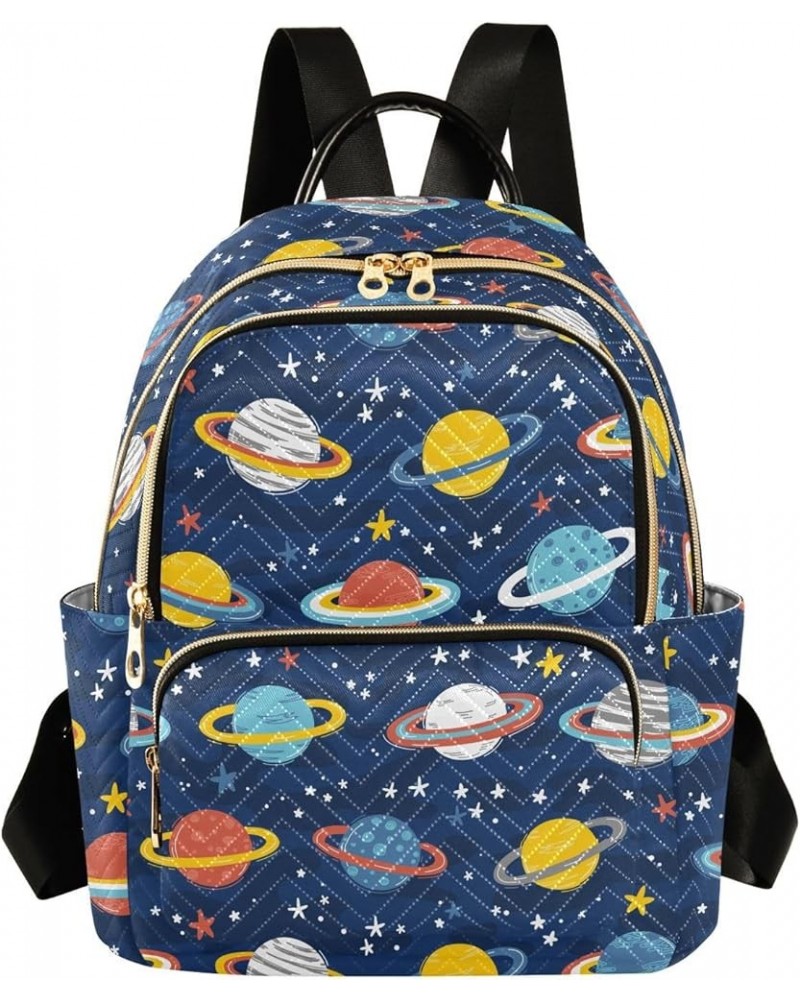 Cartoon Planets Stars Backpack Purse for Women Small Mini Women's Fashion Backpack with Double Zipper Weekend Bag,M Small $17...