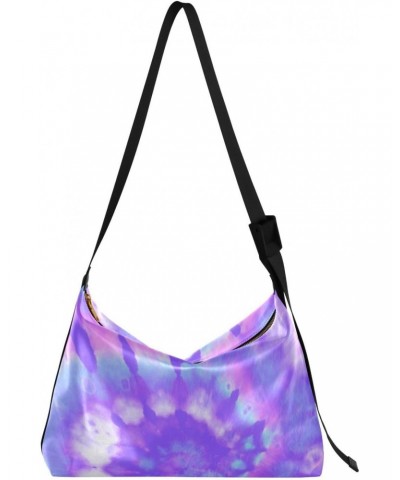 Women Boho Bag Tie Dye Vintage Purple Shoulder Bag PU Leather Pouch Crossbody Bag Large Tote Handbag For Quick Getaway Weeken...