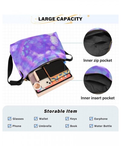 Women Boho Bag Tie Dye Vintage Purple Shoulder Bag PU Leather Pouch Crossbody Bag Large Tote Handbag For Quick Getaway Weeken...