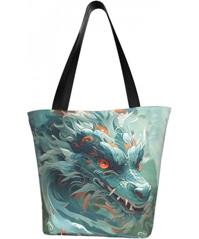 Dragon Large Capacity Lightweight Tote Bag With Zipper For Women, Stylish Shoulder Bag Black1 $13.60 Shoulder Bags